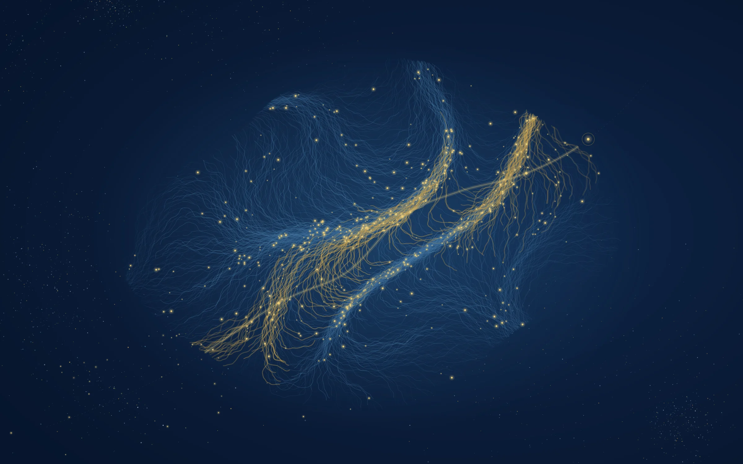 Abstract illustration of interwoven navy and gold threads, representing the commercial infrastructure this operating model builds